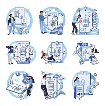 Application testing metaphor. Vector. App test, trial period before app Stock Illustration