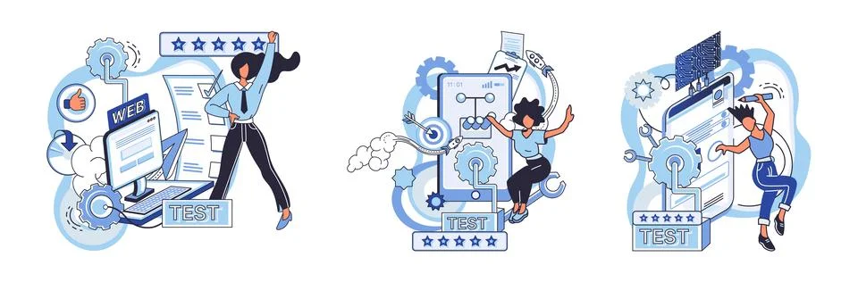 Application testing metaphor. Vector. App test, sandbox for validating apps 库存插图