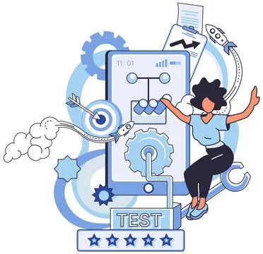 Application testing metaphor. Vector. App test, test drive before app is out for Illustrazione stock