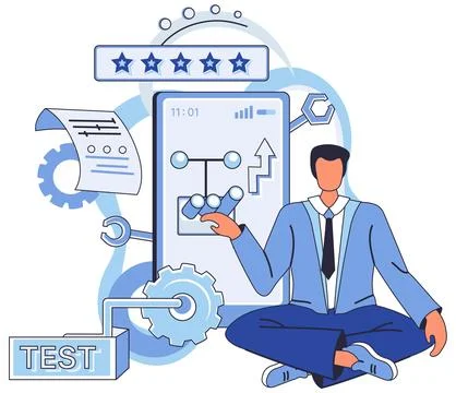 Application testing metaphor. Vector. App test, mock drill that prepares app for Stock Illustration