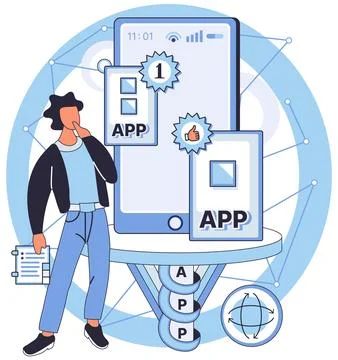 Application testing metaphor. Vector. App test, arenwhere apps mettle is truly Stock Illustration