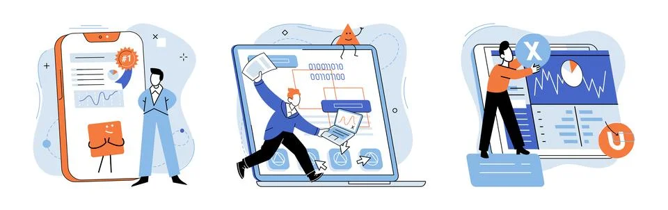 Application testing metaphor. Vector. Application testing, scale to measure Stock Illustration