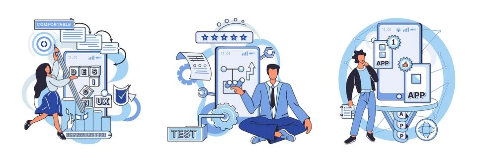 Application testing metaphor. Vector. Application testing, detector identifying Stock Illustration