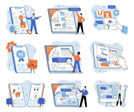 Application testing metaphor. Vector. Application testing, essential ritual Stock Illustration