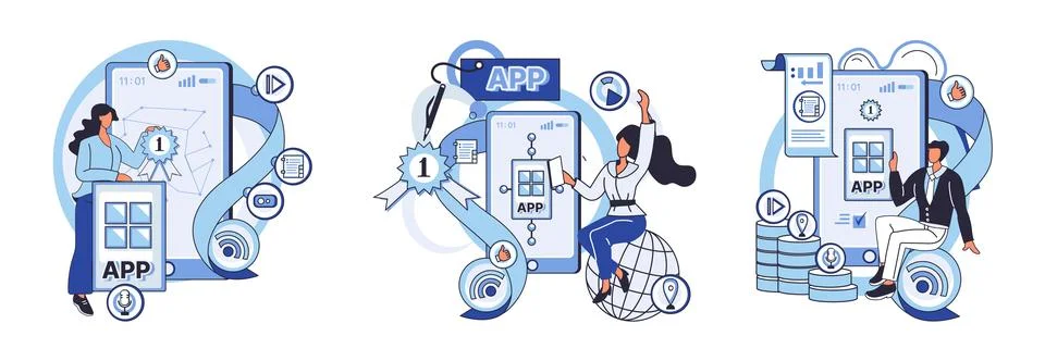 Application testing metaphor. Vector. Application testing, detector identifying Stock Illustration