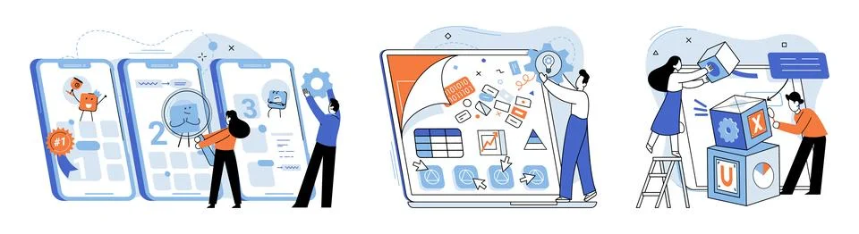 Application testing metaphor. Vector. Application testing, refining process for Stock Illustration