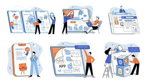 Application testing metaphor. Vector. Application testing, refining process that イラスト素材