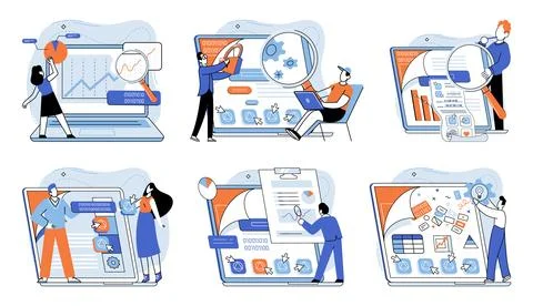 Application testing metaphor. Vector. Application testing, refining process that 스톡 일러스트