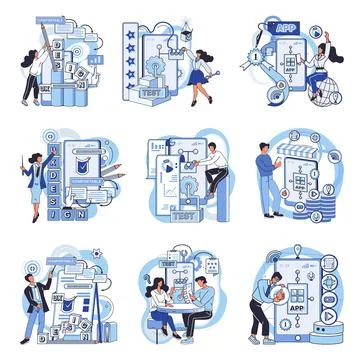 Application testing metaphor. Vector. Application testing, diagnostic procedure Stock Illustration