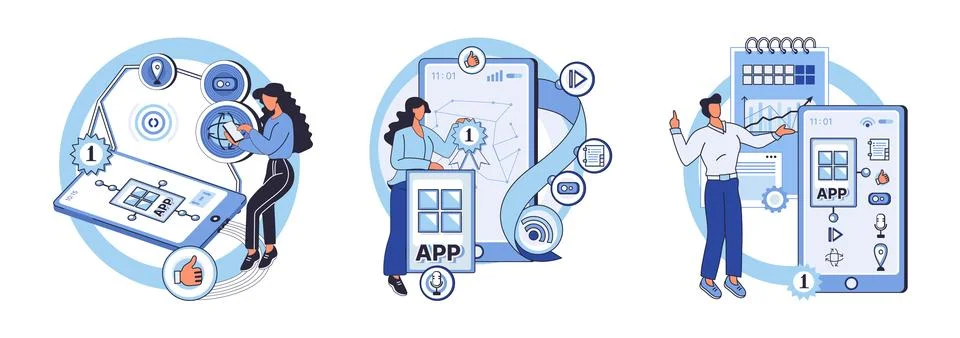 Application testing metaphor. Vector. Application testing, meticulous process to Stock Illustration