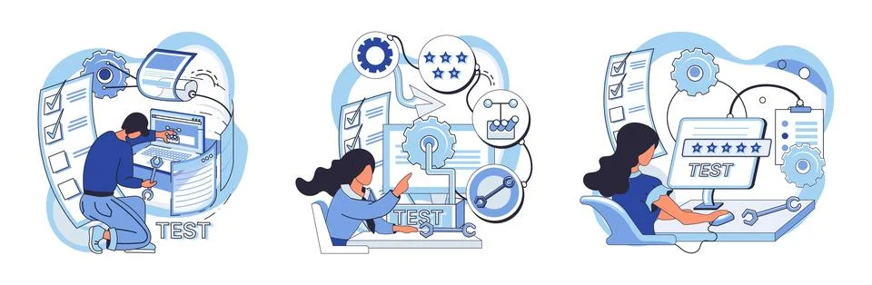 Application testing metaphor. Vector. Application testing, quality assurance Stockillustratie