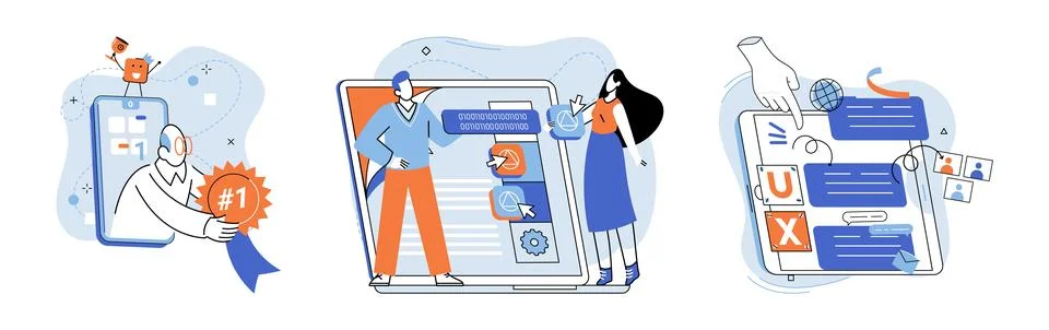 Application testing metaphor. Vector. Application testing, detector identifying Stock Illustration