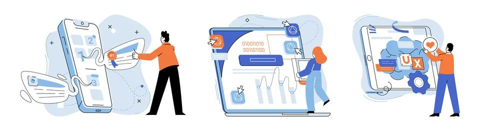 Application testing metaphor. Vector. Application testing, softwares final exam Stock Illustration