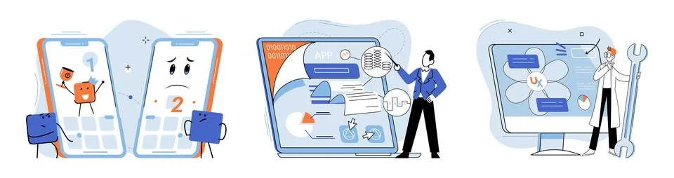 Application testing metaphor. Vector. Application testing, checkpoint for Stock Illustration