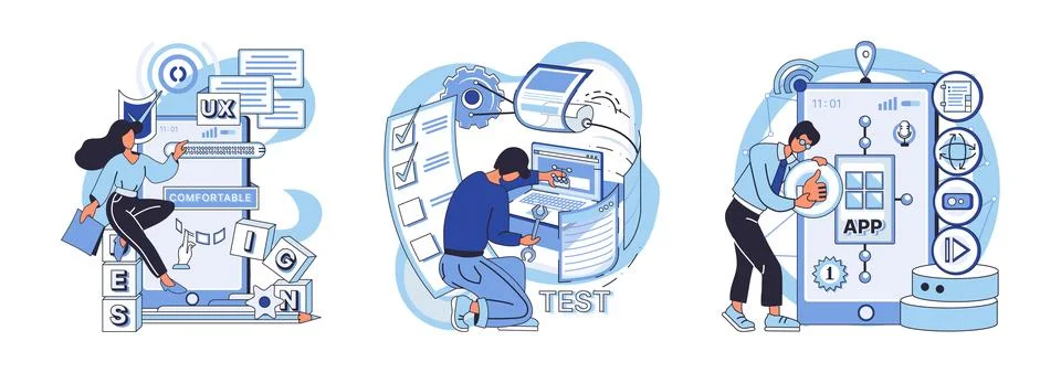 Application testing metaphor. Vector. Application testing, crucible where coding イラスト素材