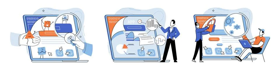 Application testing metaphor. Vector. Application testing, qualifying race イラスト素材