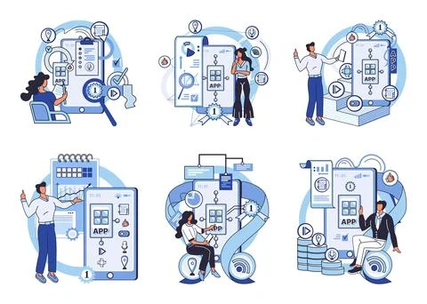 Application testing metaphor. Vector. Application testing, diagnostic procedure イラスト素材