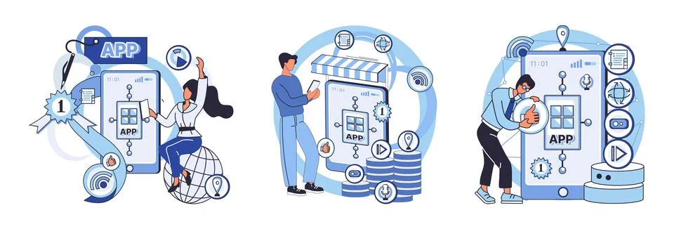 Application testing metaphor. Vector. Application testing, softwares final exam 스톡 일러스트