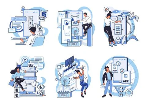 Application testing metaphor. Vector. Application testing, checkpoint for Illustrazione stock