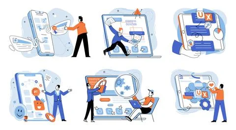 Application testing metaphor. Vector. Application testing, essential ritual Stock Illustration