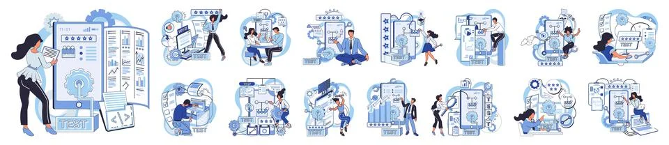 Application testing metaphor. Vector. Application testing, essential ritual Illustrazione stock