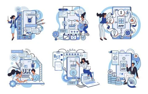 Application testing metaphor. Vector. Application testing, scale to measure Stock Illustration