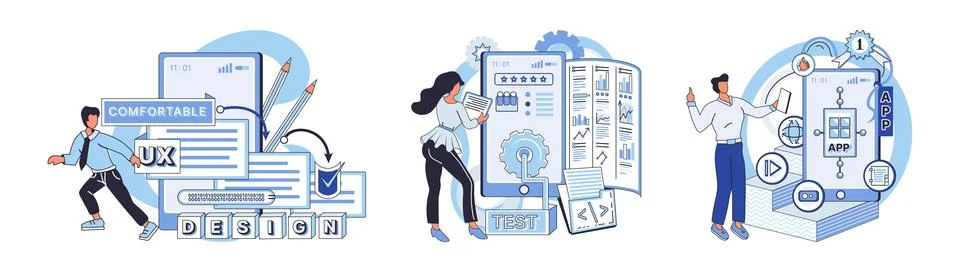 Application testing metaphor. Vector. Application testing, refining process for Stock Illustration