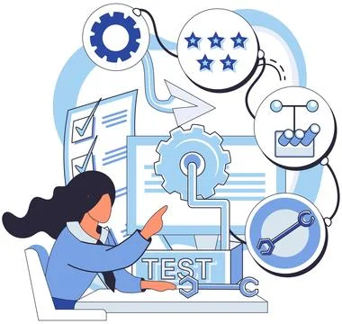 Application testing metaphor. Vector. Application testing, safety measure 스톡 일러스트