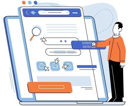 Application testing metaphor. Vector. Application testing, softwares final exam Stock Illustration