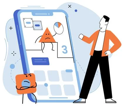 Application testing metaphor. Vector. Application testing, crucible where coding Stock Illustration