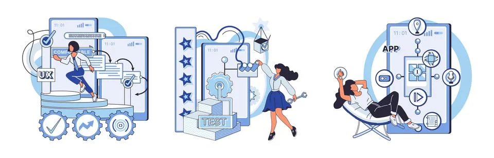 Application testing metaphor. Vector. Software testing, guardiangel of code that Stock Illustration