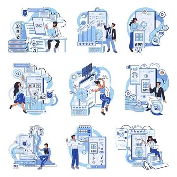 Application testing metaphor. Vector. Software testing, watchmthat keeps lookout Stock Illustration