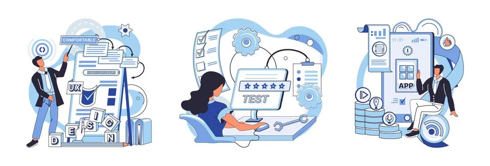 Application testing metaphor. Vector. Software testing, defensive line Illustrazione stock