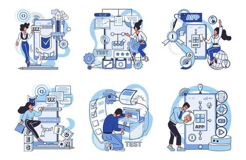 Application testing metaphor. Vector. Software testing, watchmthat keeps lookout イラスト素材