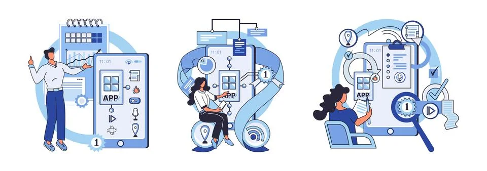 Application testing metaphor. Vector. Software testing, final frontier before Illustrazione stock