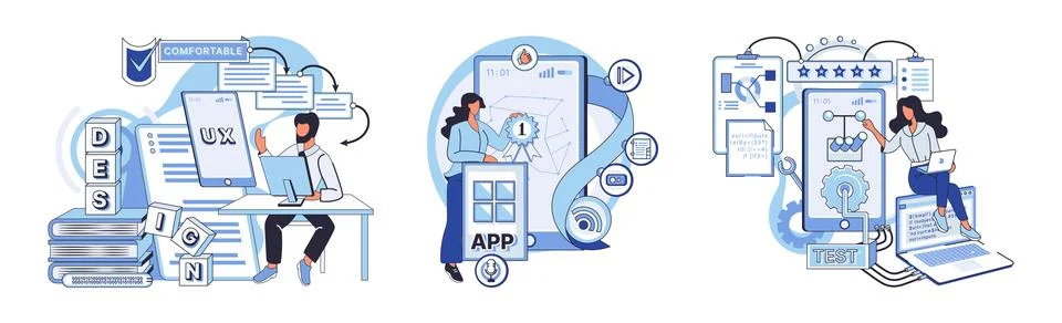 Application testing metaphor. Vector. Software testing, gatekeeper ensuring no Stock Illustration