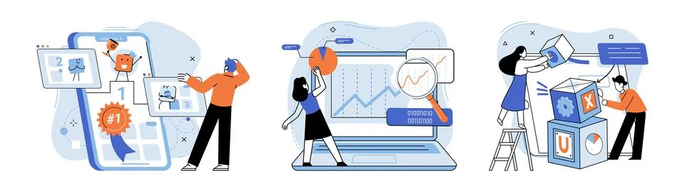 Application testing metaphor. Vector. Software testing, cleaner that sweeps 스톡 일러스트