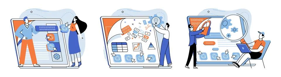 Application testing metaphor. Vector. Software testing, watchmthat keeps lookout Stock Illustration