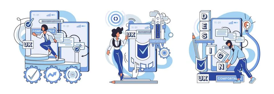 Application testing metaphor. Vector. Software testing, inspection officer 스톡 일러스트