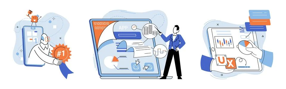 Application testing metaphor. Vector. Software testing, unsung hero ensuring Illustrazione stock