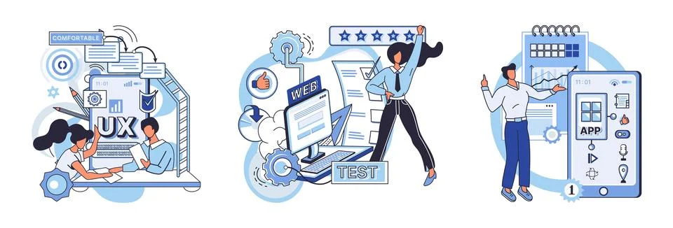 Application testing metaphor. Vector. Software testing, debug tool that keeps 스톡 일러스트