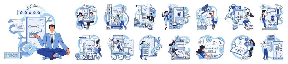 Application testing metaphor. Vector. Software testing, filter that keeps Stock Illustration