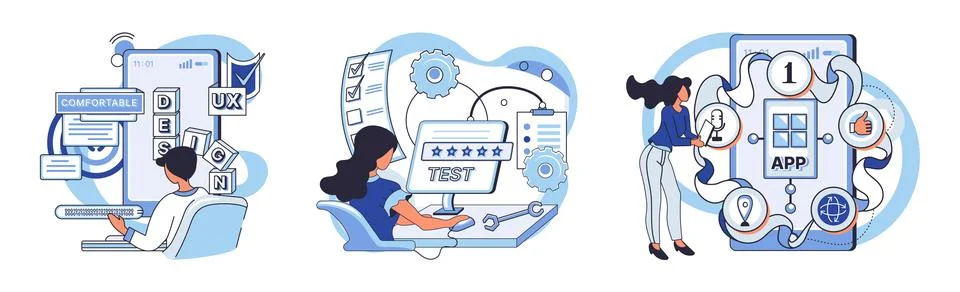 Application testing metaphor. Vector. Software testing, defensive line Illustrazione stock