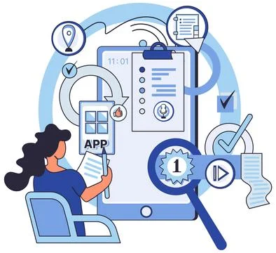 Application testing metaphor. Vector. Software testing, examination that Stock Illustration