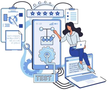 Application testing metaphor. Vector. Software testing, gatekeeper ensuring no 스톡 일러스트