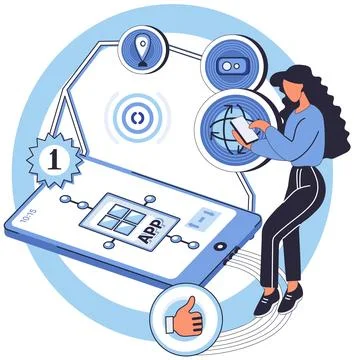 Application testing metaphor. Vector. Software testing, fact-checker that Illustrazione stock