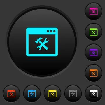 Application tools dark push buttons with color icons Stock Illustration