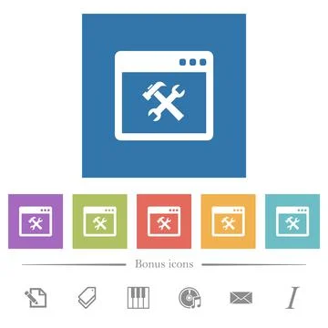 Application tools flat white icons in square backgrounds Stock Illustration