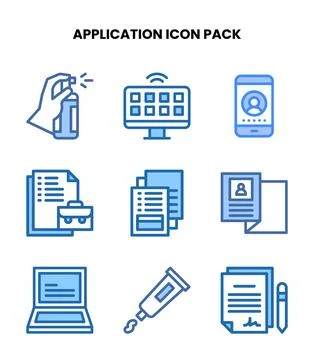 Application Two Colour Bundle Icons Pack Stock Illustration