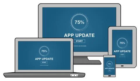 Application update concept on different devices Stock Illustration